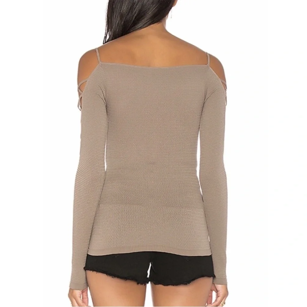 FREE PEOPLE Intimately Cold Shoulder Long Sleeve Top Stretch Nutmeg Tan